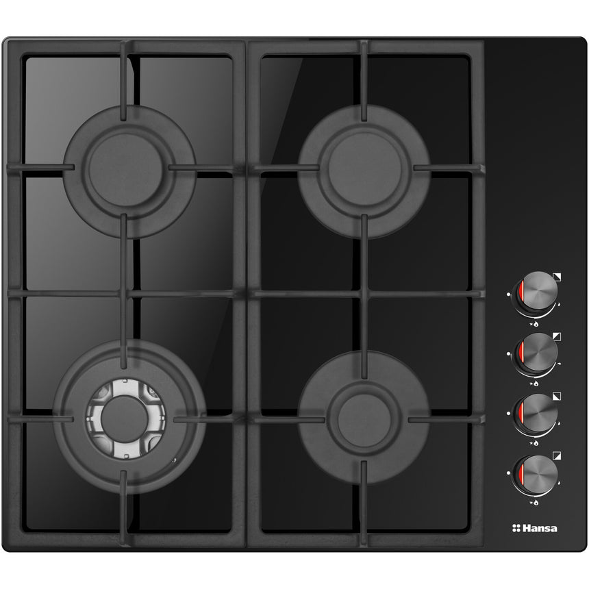 Plita incorporabila Hansa BHKS621531, Gaz, 4 Arzatoare, Arzator wok, Aprindere electrica, Negru