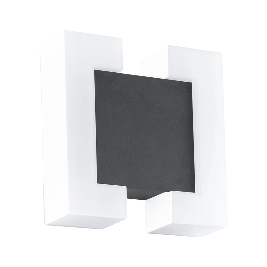 Aplica exterior SITIA, EGLO, LED, 2x4.8W, 1100 lm, 3000K, lumina calda, otel placat cu zinc, antracit, plastic, alb, 18 x 18 x 5.5 cm, IP44