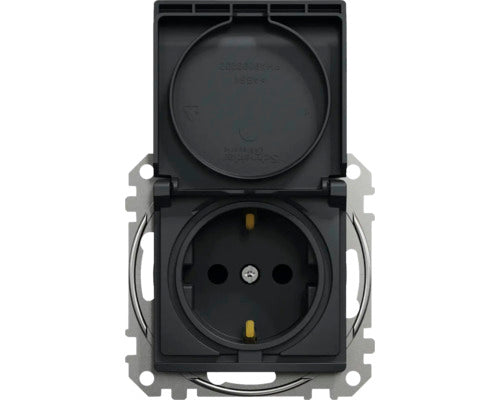Priza Schneider Sedna Design SDD114023, 2P+E, cu obturatoare si capac, Antracit