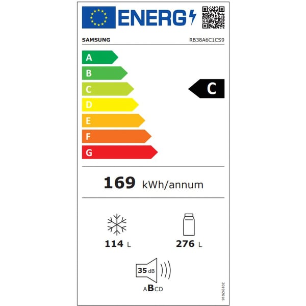Combina frigorifica Bespoke Samsung RB38A6C1CS9/EF, 390 l, Clasa C, Total No Frost, All-Around Cooling, Compresor Digital Inverter, SpaceMax, Smart Control, H 203 cm, Inox