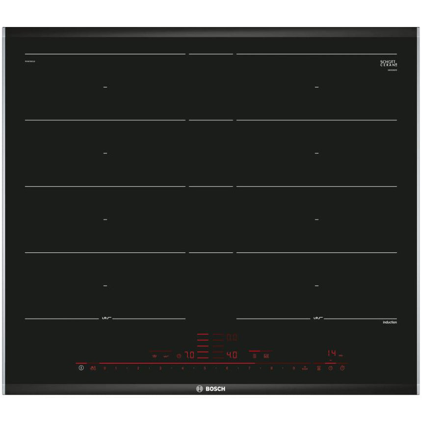 Plita incorporabila Bosch Seria 8 PXY675DC1E, Inductie, 4 zone de gatit, FlexInduction Plus, PerfectFry, 60 cm, Negru