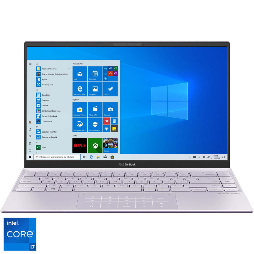 Laptop ultraportabil ASUS ZenBook 14 UX425EA cu procesor Intel® Core™ i7-1165G7, 14", Full HD, 16GB, 512GB SSD, Intel Iris Xᵉ Graphics, Windows 10 Home, Lilac Mist
