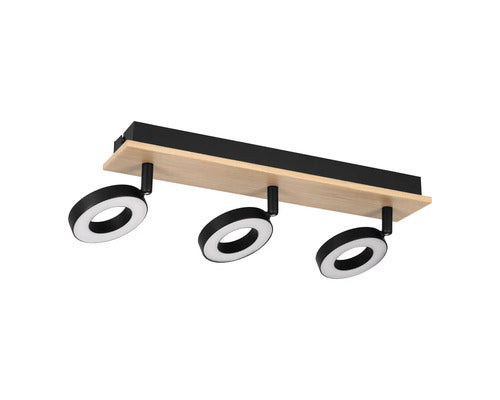 Plafoniera Cu Led Integrat Rielves 12w 1500 Lumeni, Alb-negru/lemn