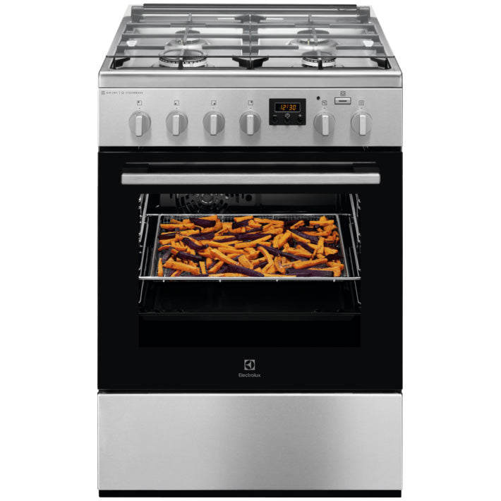 Aragaz Electrolux LKK660200X, Mixt, 4 arzatoare gaz, Cuptor electric multifunctional, Gratare fonta, Plus Steam, AirFry, Aprindere integrata, Grill electric, Clasa A, 60 cm, Inox antiamprenta