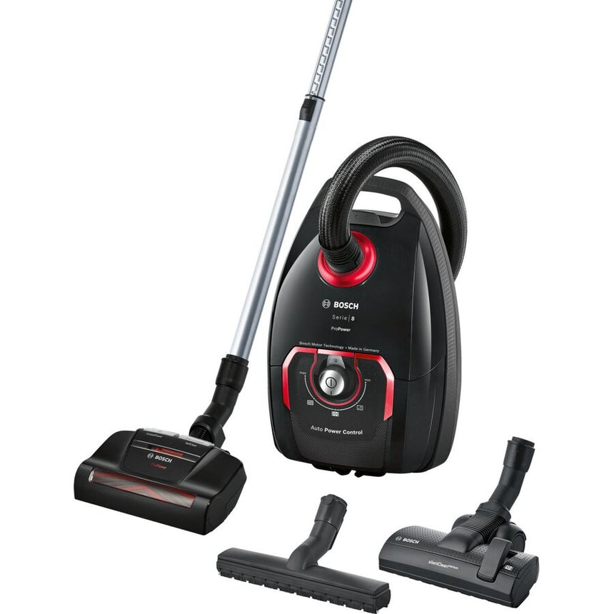 Aspirator cu sac Bosch Serie 8 Pro Power BGL8POW2, capacitate sac 5L, tehnologie Power Protect, fabricat in Germania, 650 W, Negru