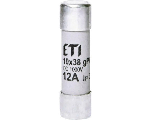 Siguranta fuzibila cilindrica gPV, ETI, protectie module fotovoltaice, 10x38, 12A, 1000V DC, 002625077