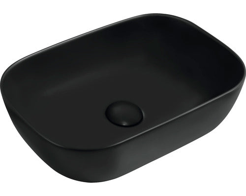 Lavoar pe Blat Limana, Basano, 46,5 x 33 cm, cu Dop Ceramic, Negru Mat