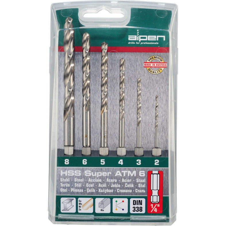 Set 6 burghie HSS pentru metal, Alpen, 1/4", Argintiu