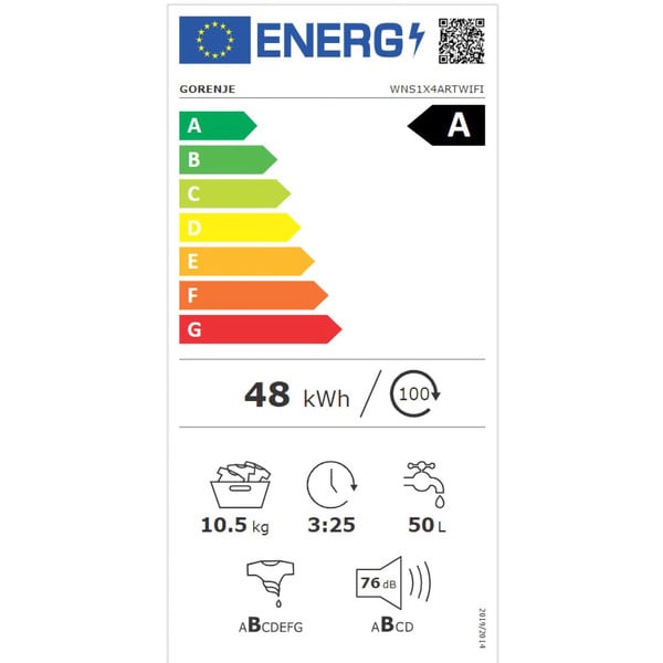 Gorenje WNS1X4ARTWIFI Masina de spalat cu incarcare frontala, clasa energetica A, 1400 rpm, capacitate 10,5 kg, 15 programe, LED, Alb