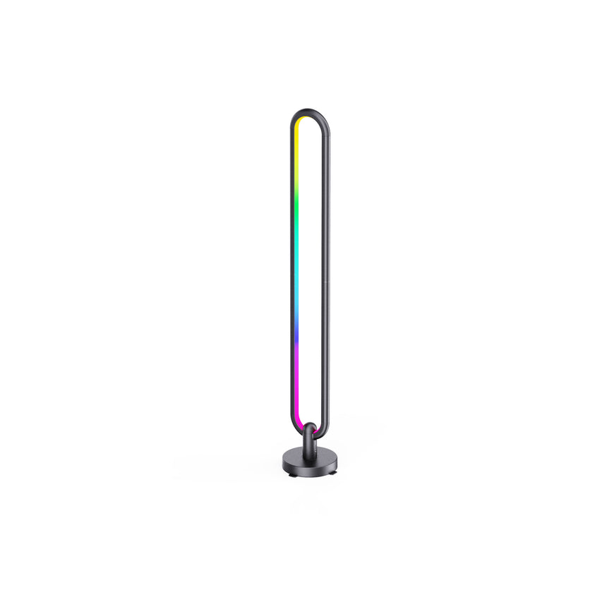 Lampadar LED de podea RGB dinamic, oval, lumina alba si colorata, variator, telecomanda, negru, 100cm