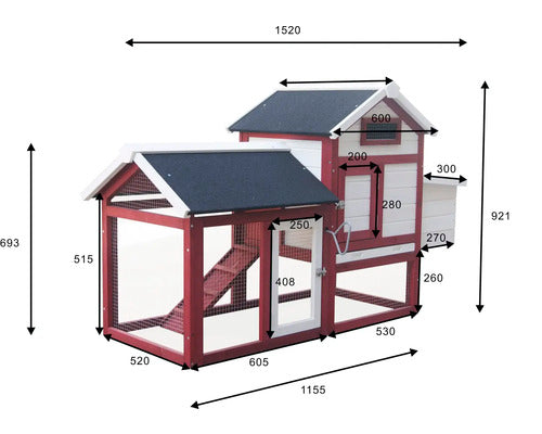 Cotet Pentru Gaini Habrita Po1562 Cu 2 Corpuri Lemn 152x62 Cm