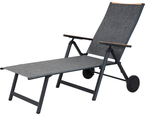 Sezlong Plaja Extensibil Garden Place Aspect Lemn 174x74 Cm Negru
