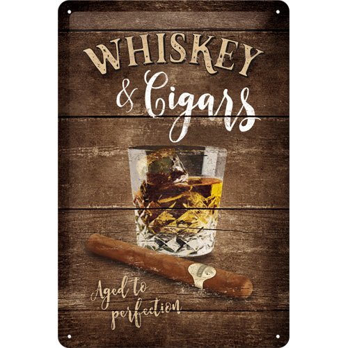 Tablou metalic - Whiskey & Cigars - 20x30 cm