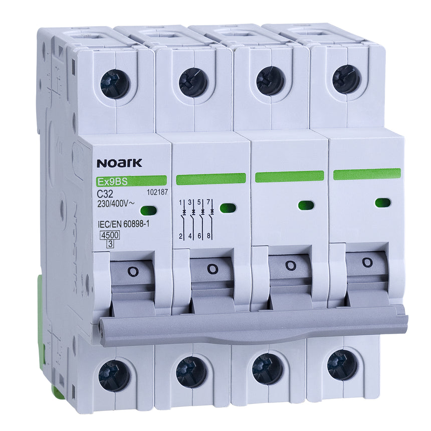 Siguranta electrica automata Noark 102187, 3P+N, 4 module, curba C, cap. de rupere 4,5kA, 32A