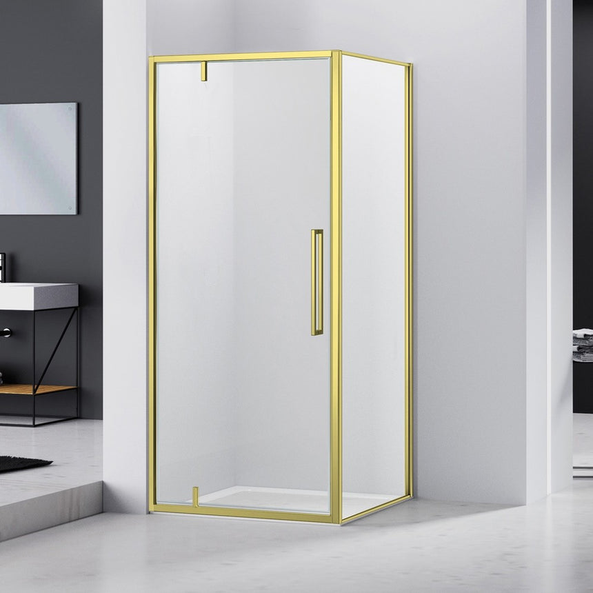 Cabina dus patrata Belform Fortuna, 80x80 cm, cu usa batanta, profil auriu mat