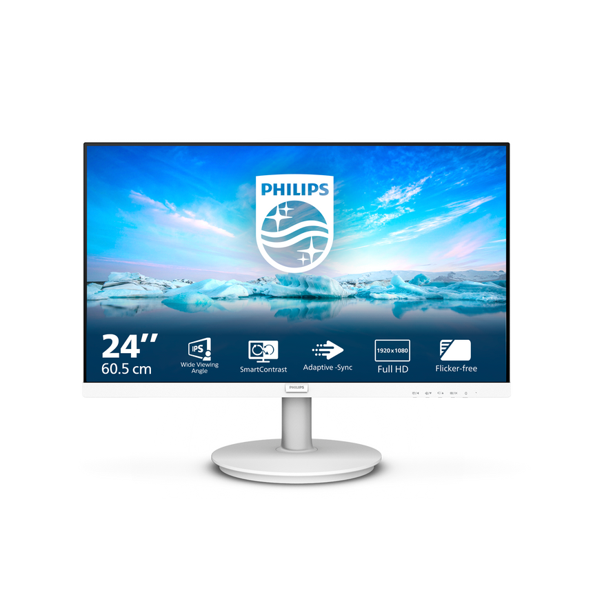Monitor Philips, 23.8", IPS, FHD, 75Hz, 4ms, FlickerFree, Boxe 2W x 2, HDMI, Alb, 241V8AW/00, Alb