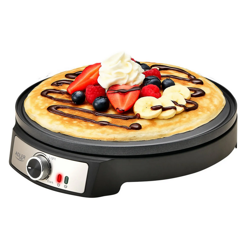 Aparat Clătite Electric Adler AD3093, 1600W, 30 cm, Suprafață Antiaderentă, Temperatură Reglabilă – Ideal pentru Pancakes, Negru-Argintiu