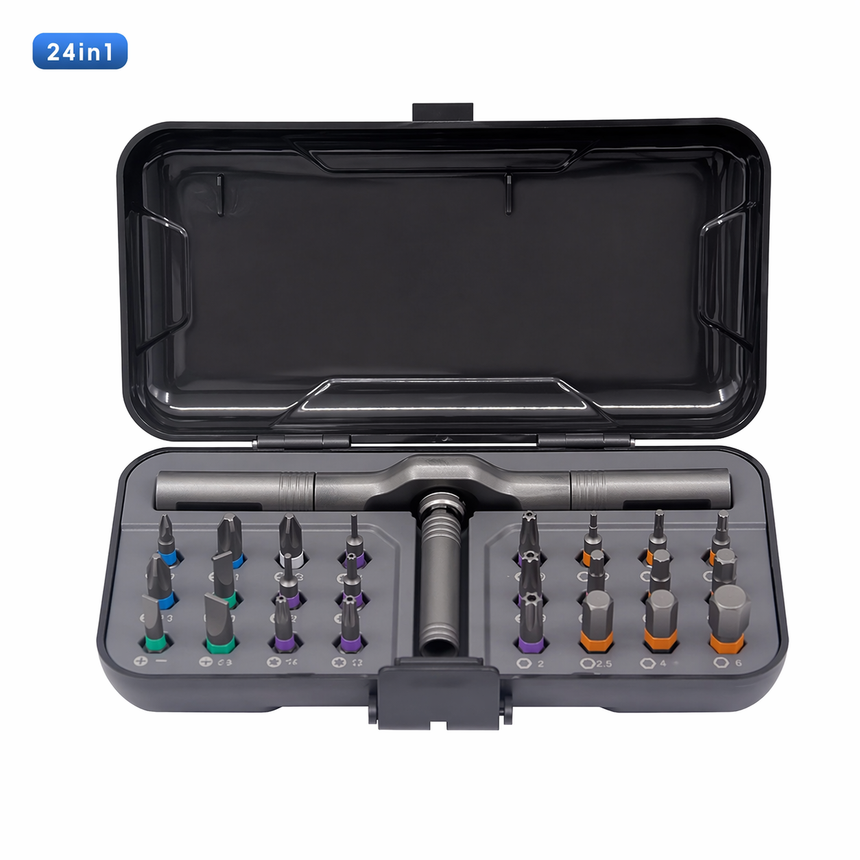 Șurubelniță Magnetică Profesională 24 in 1, cu Adsorbție Puternică – Bituri Precise, Fixare Stabilă, Ideală pentru Reparații și DIY, Gri