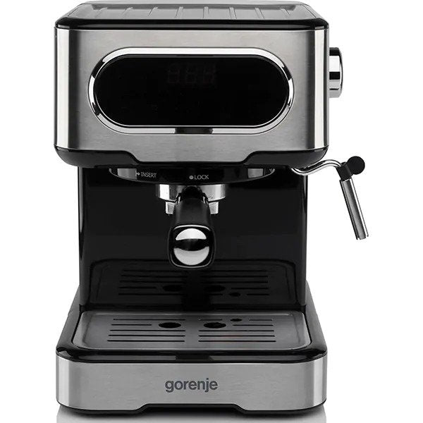 Espressor cafea, Gorenje ESCM15DBK, 1100W, Rezervor de apa 1.5L, 15 bar, Negru/Argintiu