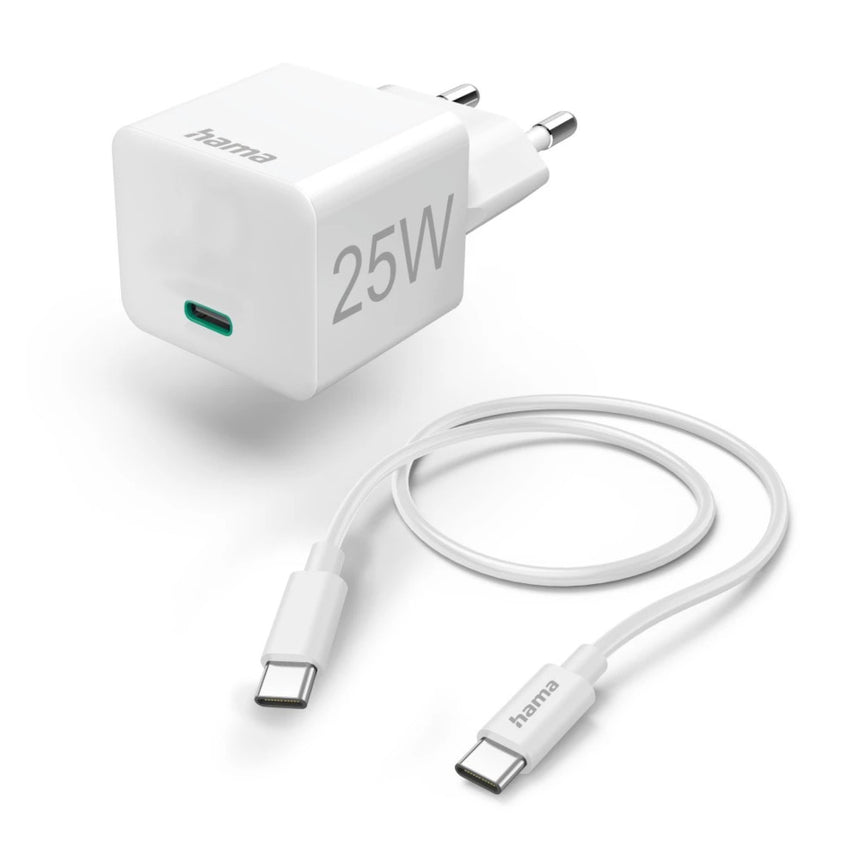 Mini-Incarcator retea Rapid Hama + Cablu de Incarcare USB-C, PD, 25 W, 1,5 m, alb