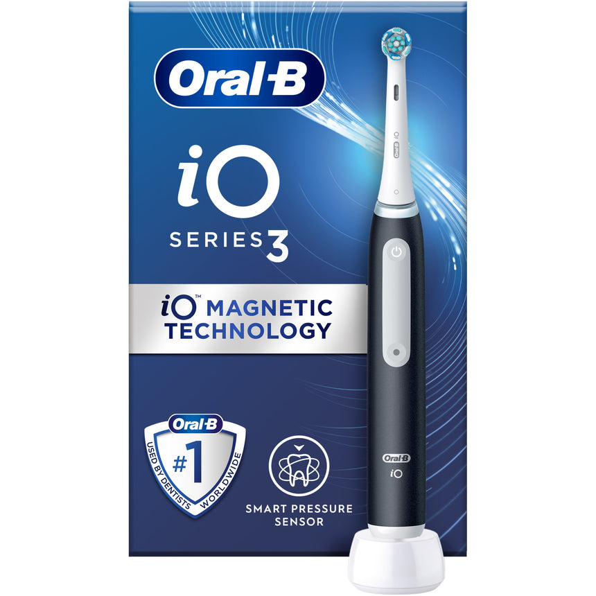 Periuta de dinti electrica Oral-B iO3 cu Tehnologie Magnetica si Micro-Vibratii, Senzor de presiune Smart, 3 moduri, 1 capat, Negru