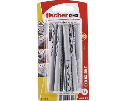 Dibluri Plastic Cu Surub Fischer Sxr 8x100 Mm, 5 Bucati, Cap Inecat, Pentru Rame/tocuri