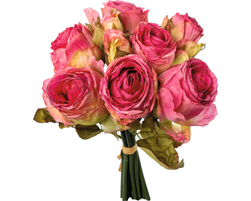 Buchet Artificial Trandafiri H 29 Cm Roz Inchis