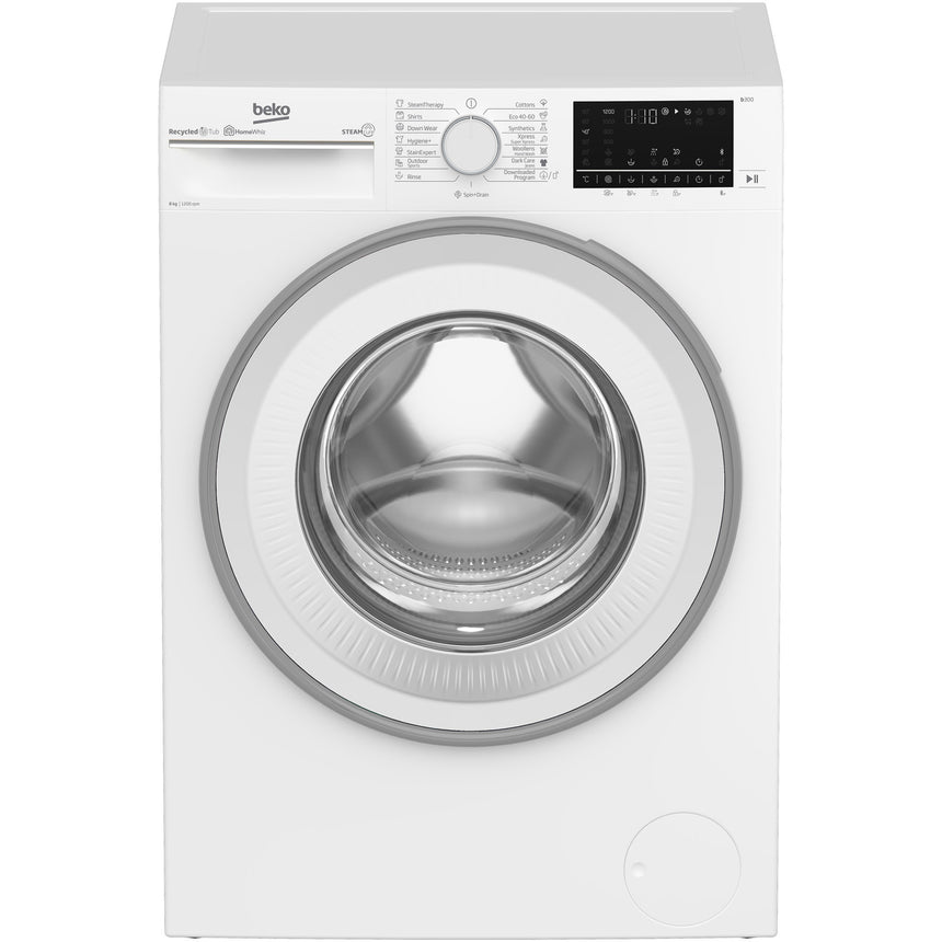 Masina de spalat rufe Beko B3WFU58215W, 8 kg, 1200 rpm, Clasa A, Recycled Tub, Homewiz Remote Control, SteamCure, Motor ProSmart Inverter, AddXtra, Hygiene+ cu SteamCure, Alb