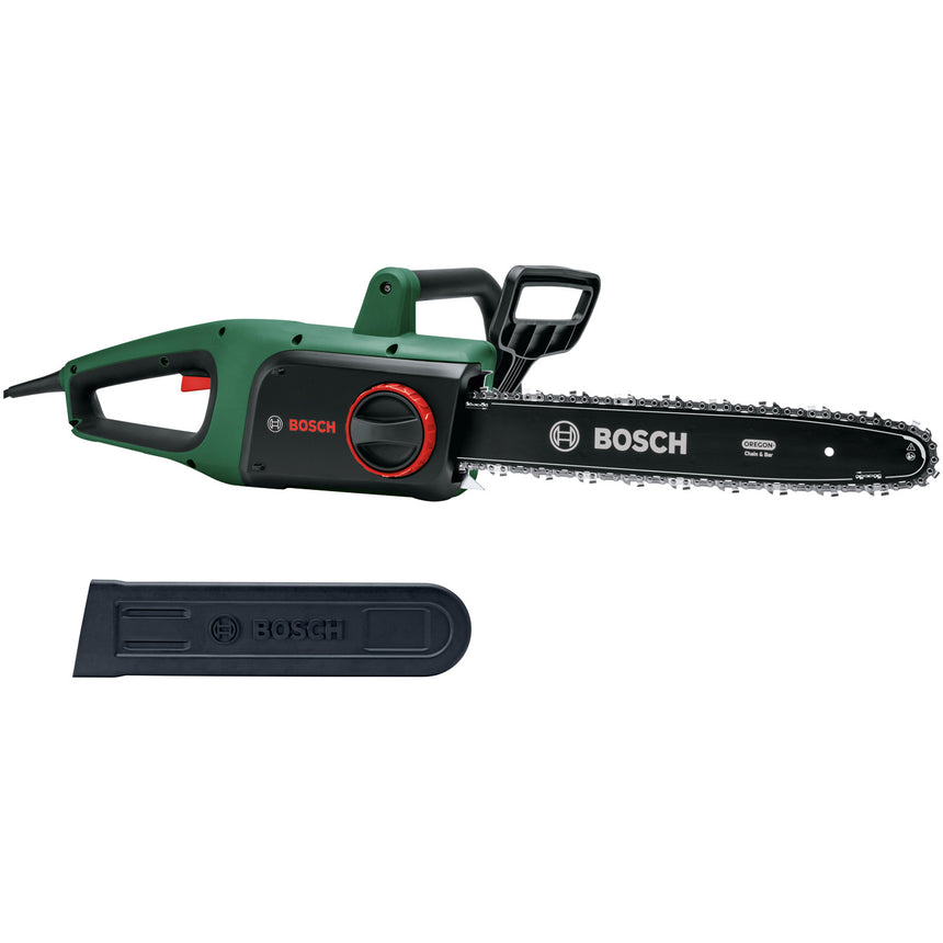 Drujba electrica (fierastrau) cu lant Bosch UniversalChain 06008B8402, 1800 W, 40 cm lungime lama, 12 m/s viteza lant, lant Oregon, capac lant, ghidaj