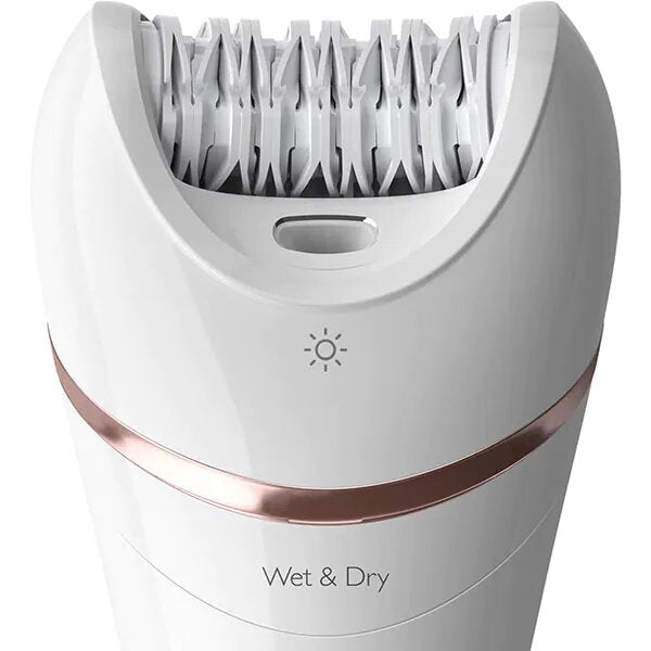 Epilator umed si uscat Philips Seria 9000 BRE740/90, 12 accesorii, 32 pensete, utilizare fara fir, 2 setari de viteza, opti-light, discuri ceramice, Argintiu