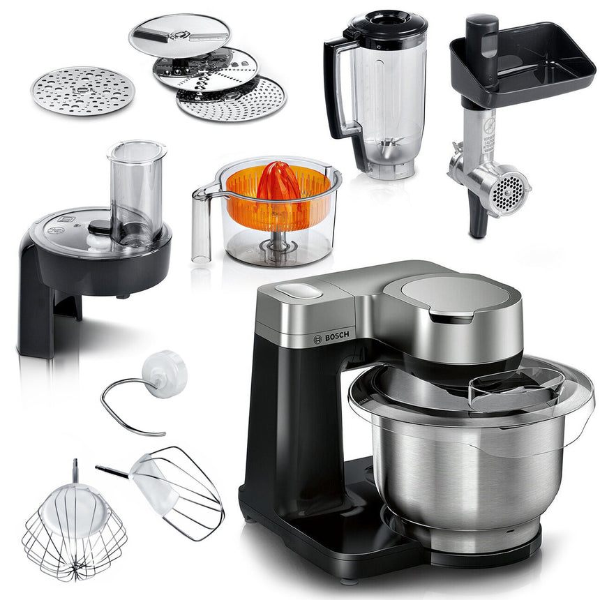Robot de Bucatarie BOSCH Mum Seria I 2 MUMS2VM40, Vas 3.8l, Blender 1.25l, 900W, 7 Trepte Viteza, Negru-Argintiu