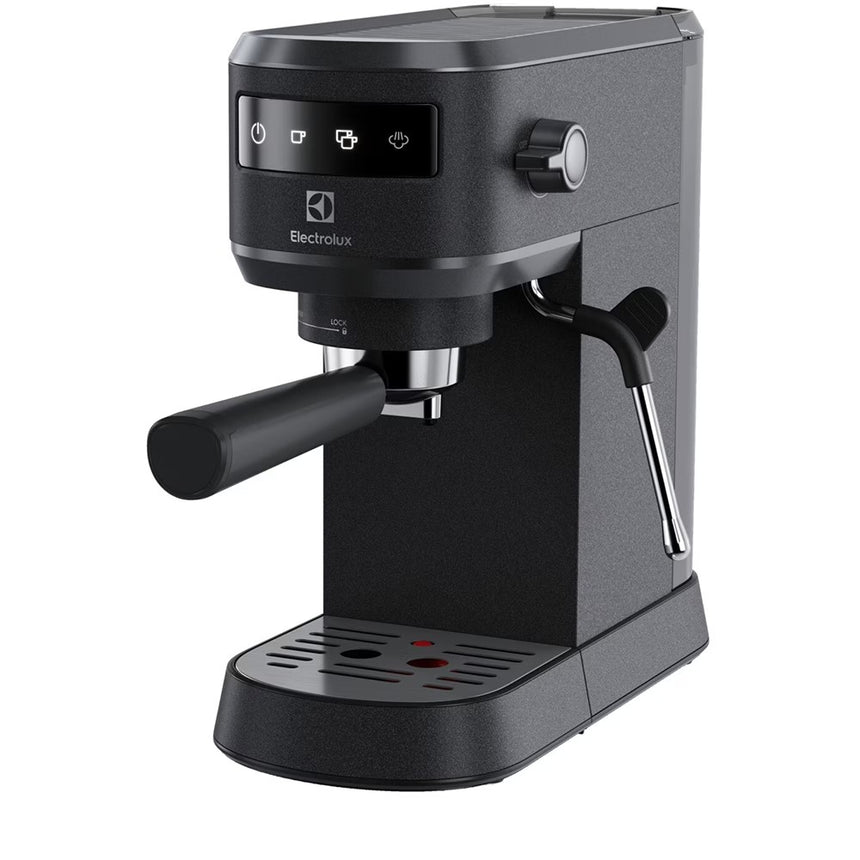 Espressor manual Electrolux Explore 6 E6EC1-B6ST, 1400W, 15 bar, 1l, suport incalzit pentru cesti, tehnologie Thermo-Block pentru incalzire rapida, Auto-Shot Volume Control, optiune apa fierbinte, notificare decalcifiere, negru