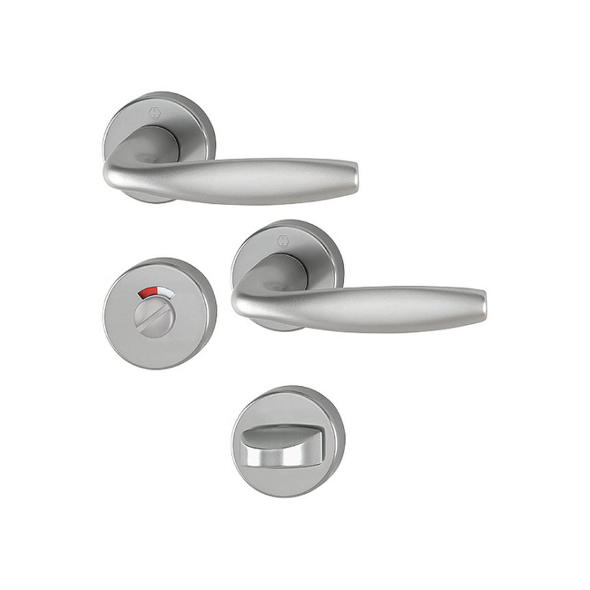 Maner usa interior, Hoppe New York, cu rozeta pentru baie, culoare gri, 127 x 52mm
