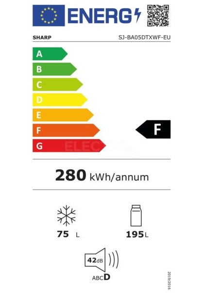 Combina frigorifica SHARP SJ-BA05DTXWF-EU, AdvancedNoFrost, 270 l, H 180 cm, Clasa F, Alb