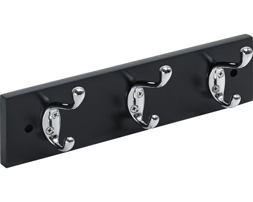 Cuier De Perete Cu 3x2 Carlige Hettich Country 300x80x75 Mm, Lemn Negru Lacuit