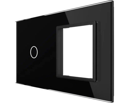 Panou Din Sticla Livolo Negru, Pentru 1 X Intrerupator Simplu Cu Touch Si 1 X Rama Priza Simpla