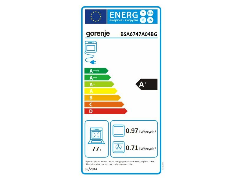 Gorenje BSA6747A04BG Cuptor incorporabil, AutoBake, 77L, clasa energetica C, Negru