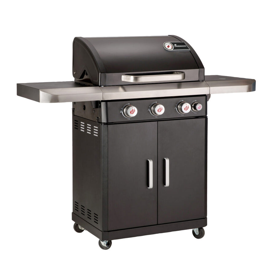 Gratar gaz Landmann Rexton PTS 3.1, cu roti, 3+1 arzatoare, 64x40 cm, negru