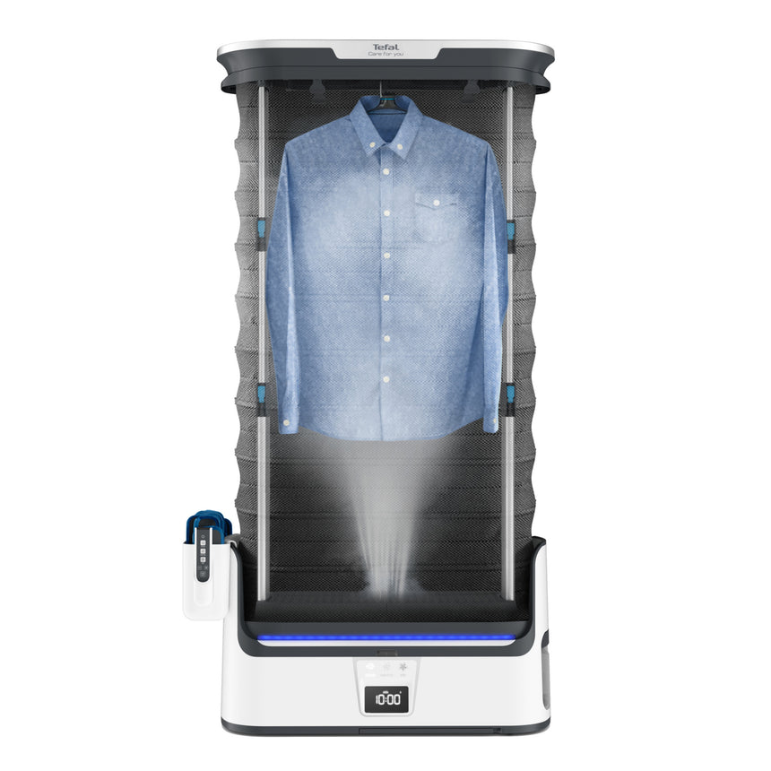Aparat vertical automat cu aburi, de netezire a cutelor, igienizare si improspatare, Tefal Care For You YT4050E1, 1800W, abur variabil 65 g/min, 2L, detector rezervor gol, sistem anticalcar incorporat, ultra silentios, alb/ gri