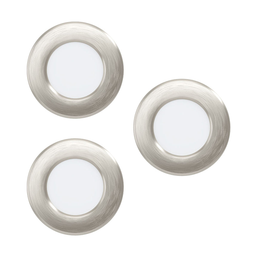 Set 3 spoturi incastrate FUEVA 5, EGLO, LED, 3X2.7W, 3x300lm, lumina calda, otel, nichel mat, plastic, alb, 8.5 x 7.5 x 3 cm, IP20
