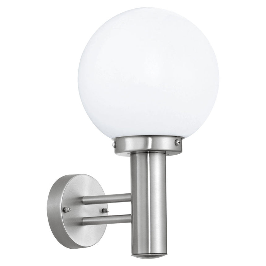 Aplica exterior NISIA, 30205, E27, 1x60W, otel inoxidabil, sticla satinata, alb, 36 x 24 x 20 cm, IP44