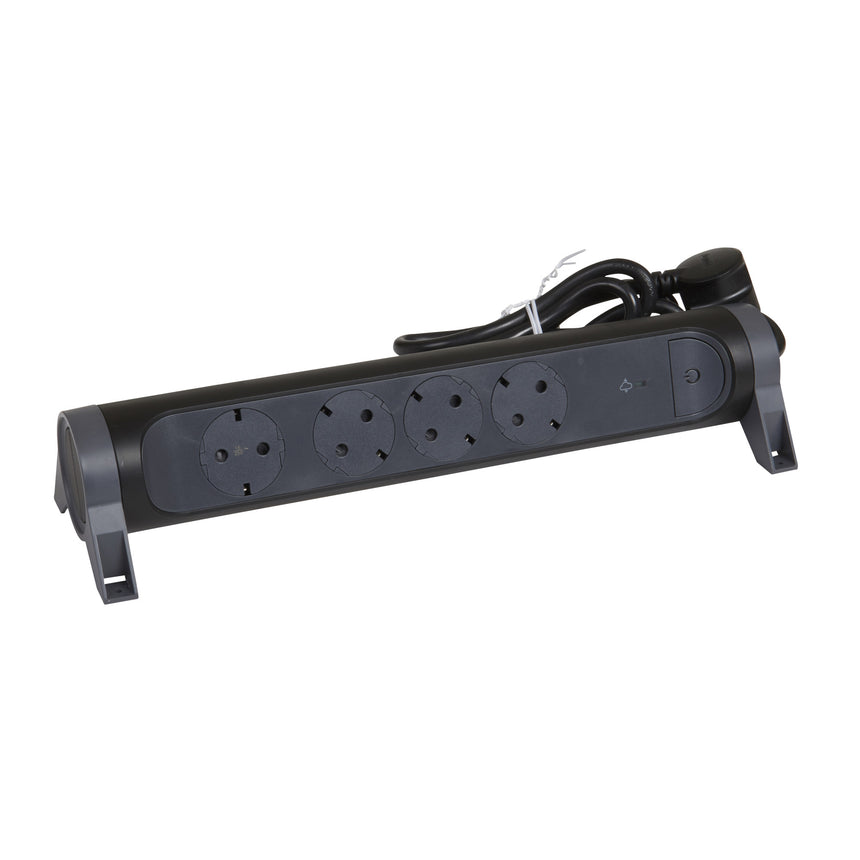 Prelungitor rotativ Legrand Revolution L694511, cu intrerupator iluminat, 4 prize, protectie supratensiune, indicator LED, sectiune cablu 3x1.5mm, cordon 1.5m, Negru