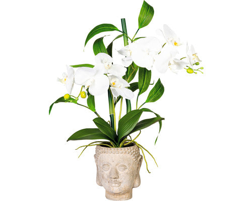 Aranjament Artificial Orhidee Vas Buddha H 60 cm Alb