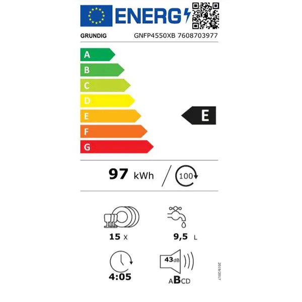 Masina de spalat vase GRUNDIG GNFP4550XB, 15 seturi, 6 programe, Clasa E, Inox