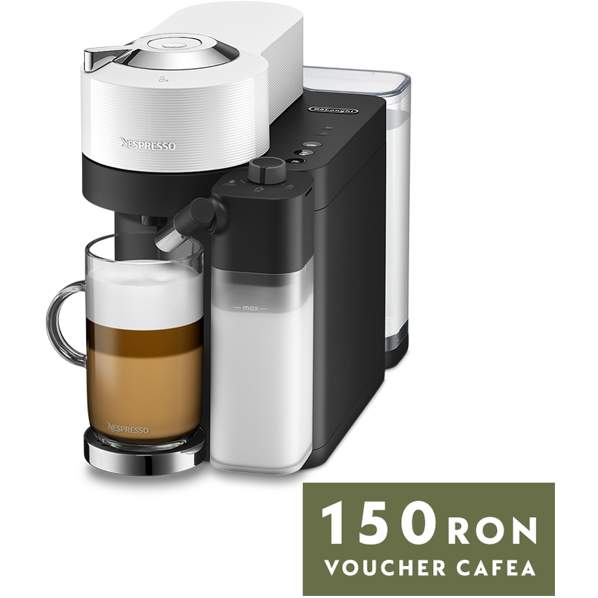Espressor Nespresso DeLonghi Vertuo Lattissima ENV300W , 1500 W, 1.5L, Alb, set capsule degustare inclus