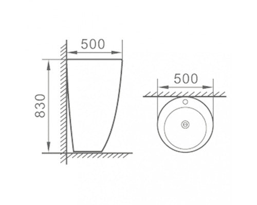 Lavoar Freestanding Rotund, 50 cm, Alb Lucios, P2066