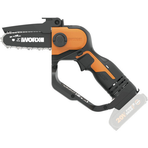 Mini fierastrau electric / mini drujba cu lant pe acumulator WORX WG324E.9, 20V, lungime lama 12cm, viteza lant 3.7 m/s, sistem automat de tensionare a lantului, fara acumulator si incarcator in setul de livrare