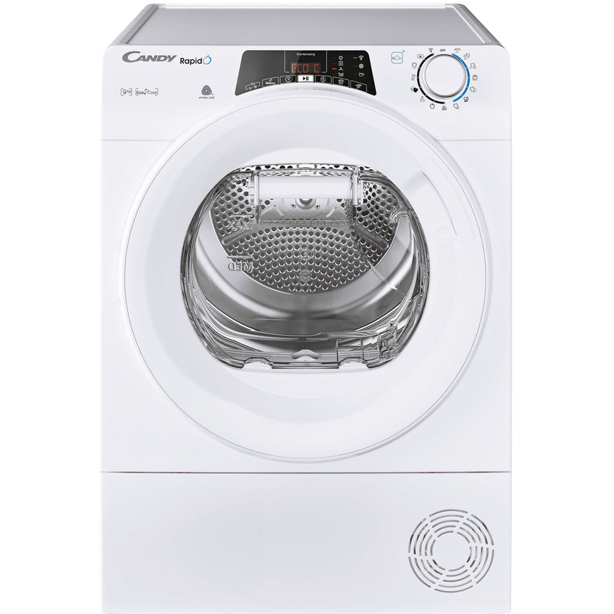 Uscator de rufe Candy Rapido ROE H9A2TE-S, Pompa de caldura, 9 kg, Clasa E, WiFi, Easy case, Senzor uscare, Antisifonare, Alb