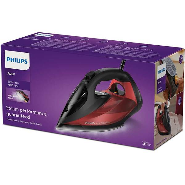 Fier de calcat cu abur Philips Azur Series 7000 DST7022/40, 2800 W, 250 g abur, rezervor 300 ml, negru-rosu