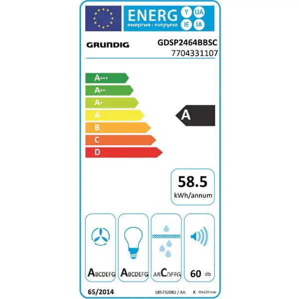 Hota Decorativa GRUNDIG GDSP2464BBSC, 1 motor, 720 m3/h, L 60 cm, Clasa A, Negru